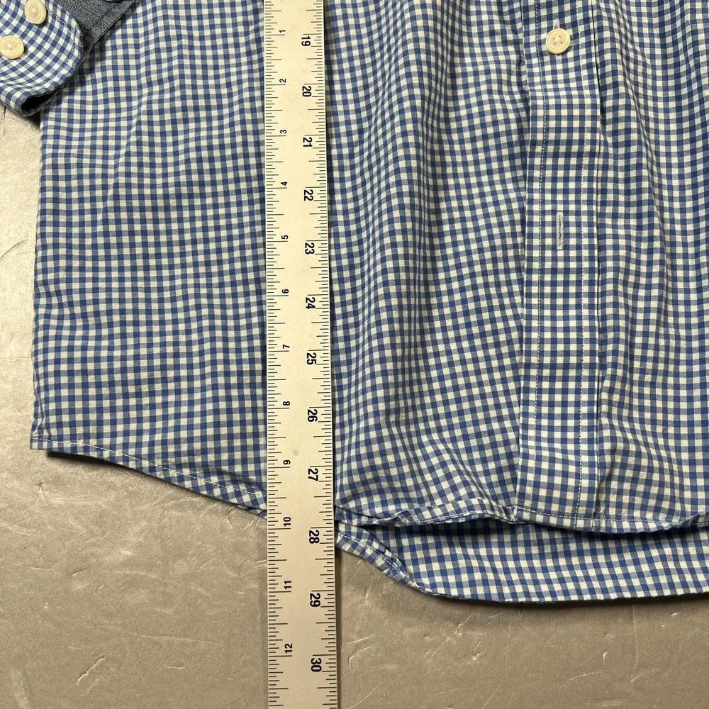 Banana Republic Mens Blue Gingham Soft Wash Tailored Slim Fit Shirt Large L 3089